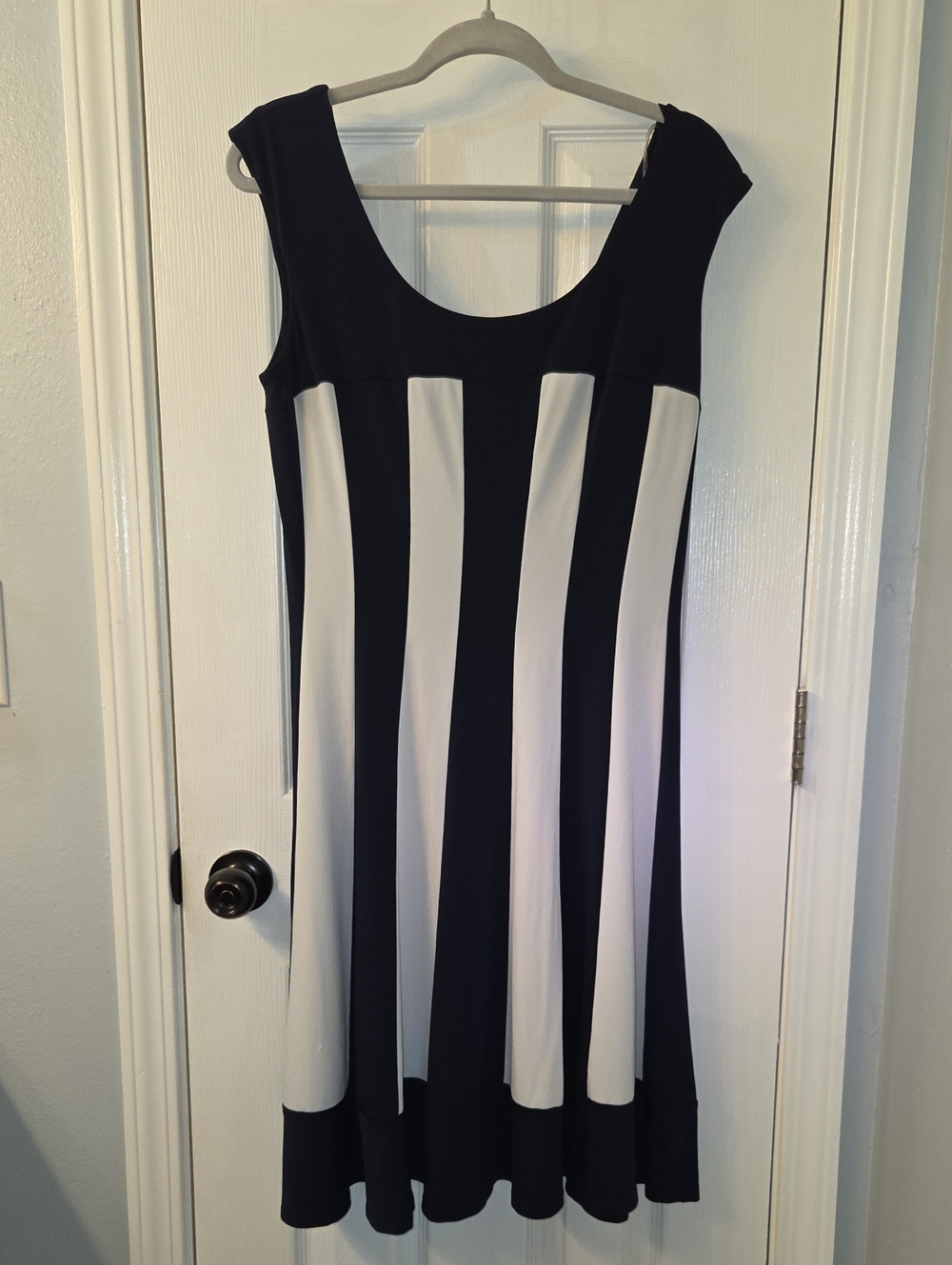 dressbarn Black and White Vertical Stripe Sleeveless Dress